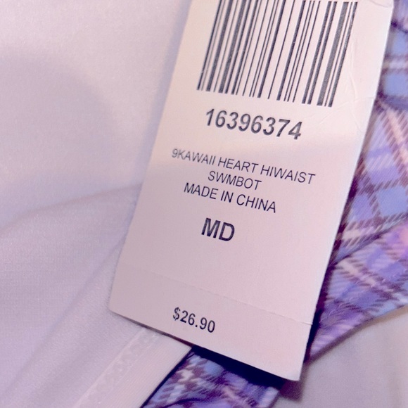 Hot Topic Kawaii Pink & Purple Plaid Collared Swim Top & High waisted bottoms - Picture 7 of 13